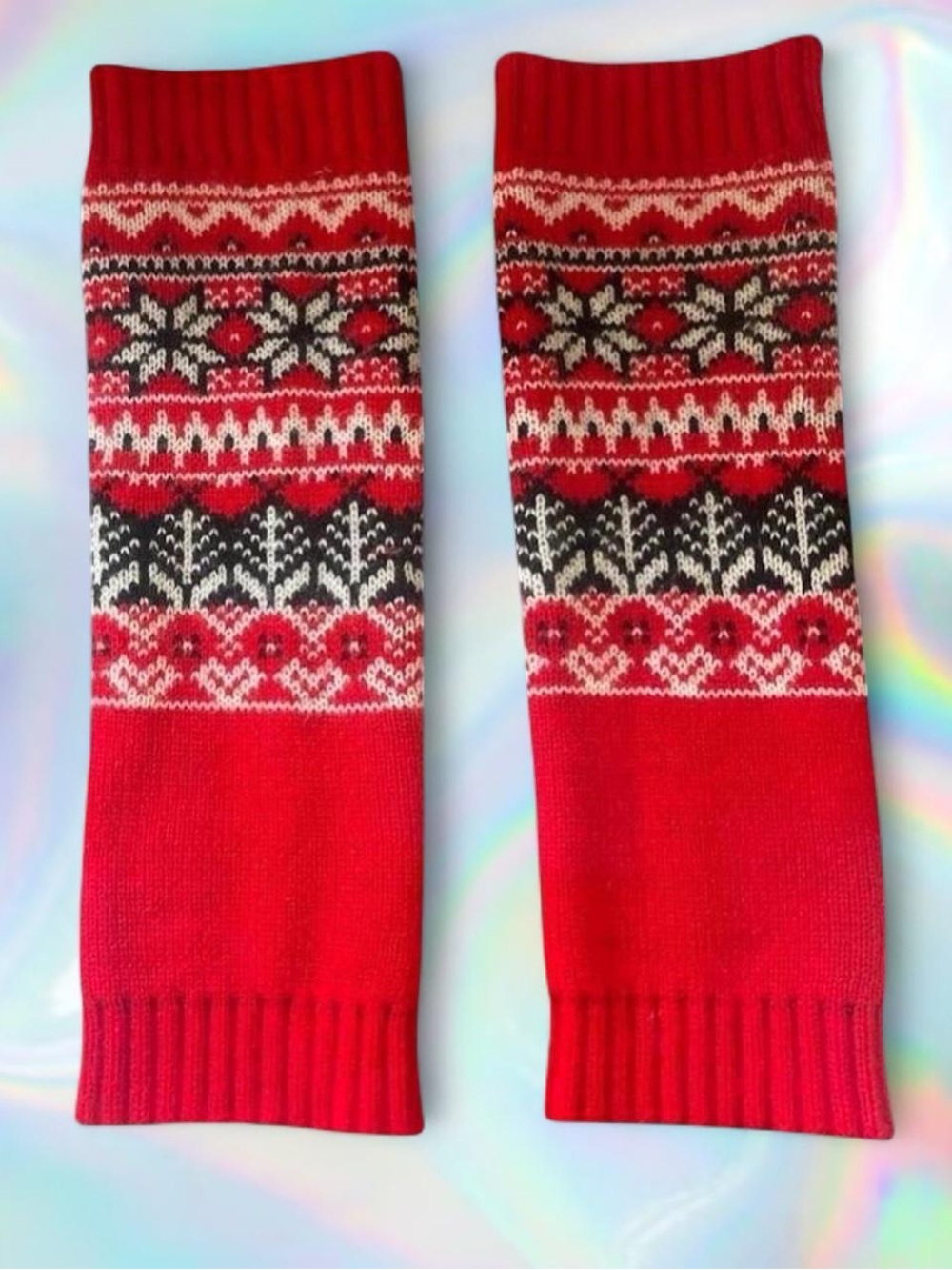 Source Unknown Red and Black Patterned Leg Warmers